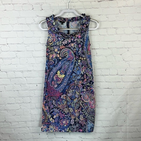 Talbots Dress Womens Size 2 Paisley Shift Sleeveless Ruffle Collar Zip Stretch - Picture 1 of 9